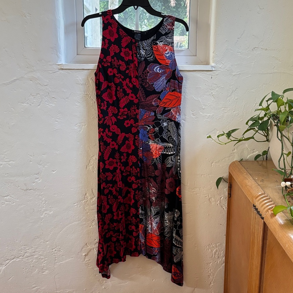 Desigual Asymmetrical Dress in Red and Black Floral